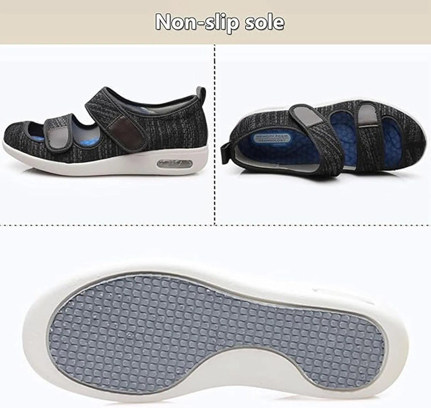 Lightweight Elderly Shoes, Extra Wide Walking Sneakers, Orthopedic Comfy Casual Slippers, Adjustable Closure, Non Slip Round Toe House Shoes, for Diabetic, Feet Fattening