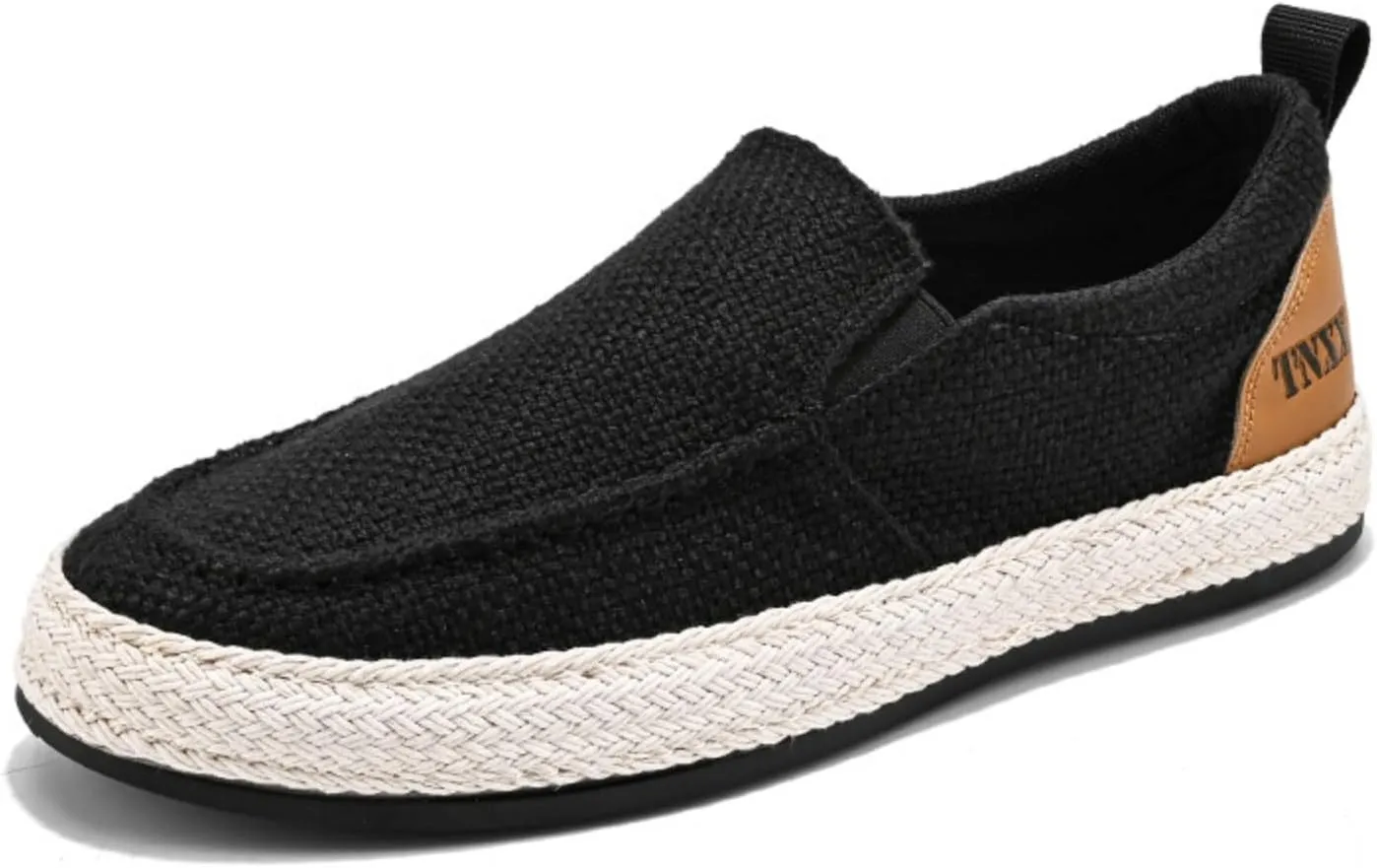 Linen Espadrilles for Men,Straw Casual Canvas Slip On Loafers,Solid Color Comfortable Breathable Espadrilles.