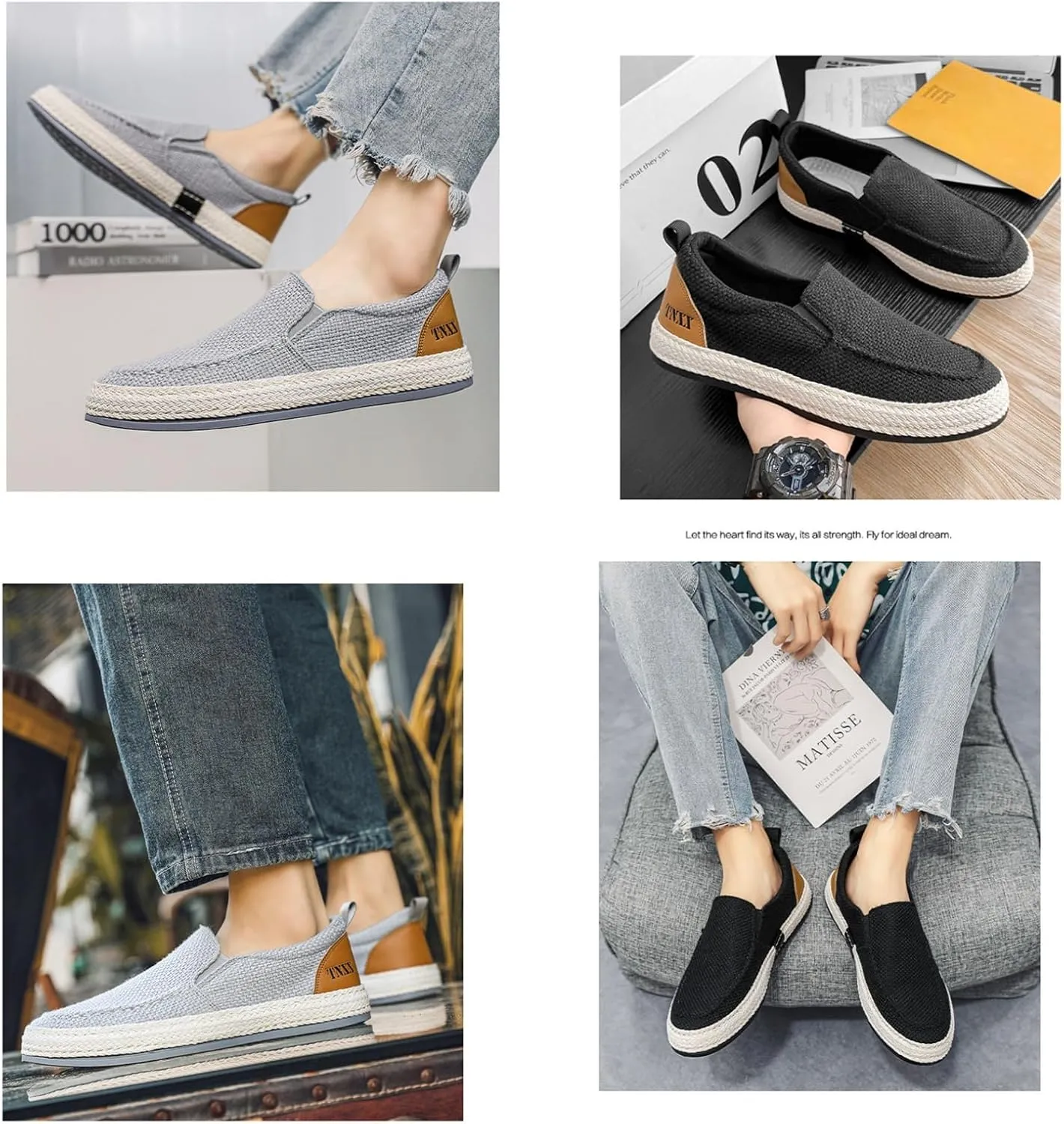 Linen Espadrilles for Men,Straw Casual Canvas Slip On Loafers,Solid Color Comfortable Breathable Espadrilles.