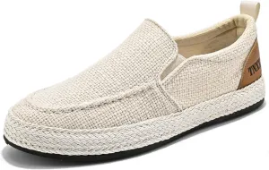 Linen Espadrilles for Men,Straw Casual Canvas Slip On Loafers,Solid Color Comfortable Breathable Espadrilles.
