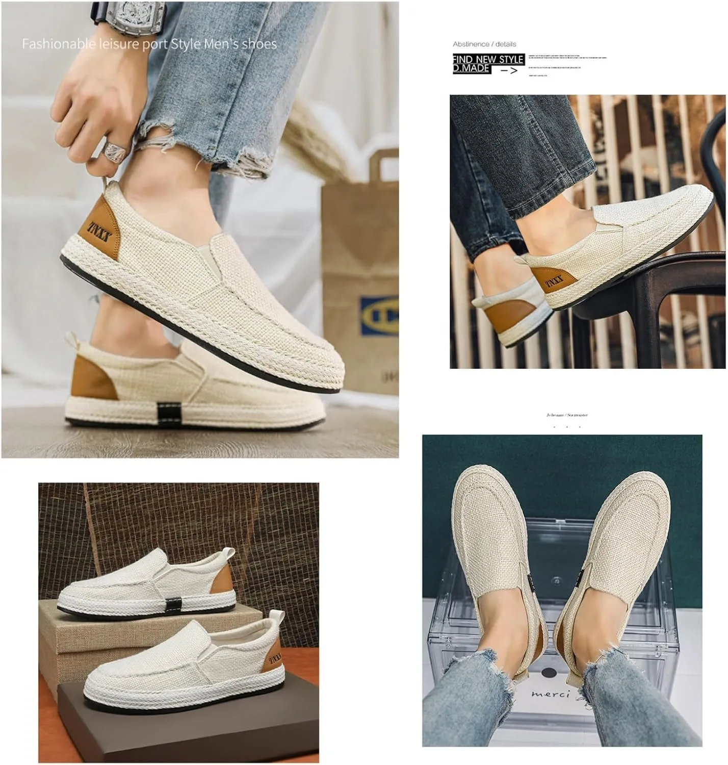Linen Espadrilles for Men,Straw Casual Canvas Slip On Loafers,Solid Color Comfortable Breathable Espadrilles.
