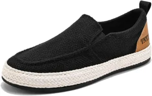 Linen Espadrilles for Men,Straw Casual Canvas Slip On Loafers,Solid Color Comfortable Breathable Espadrilles.