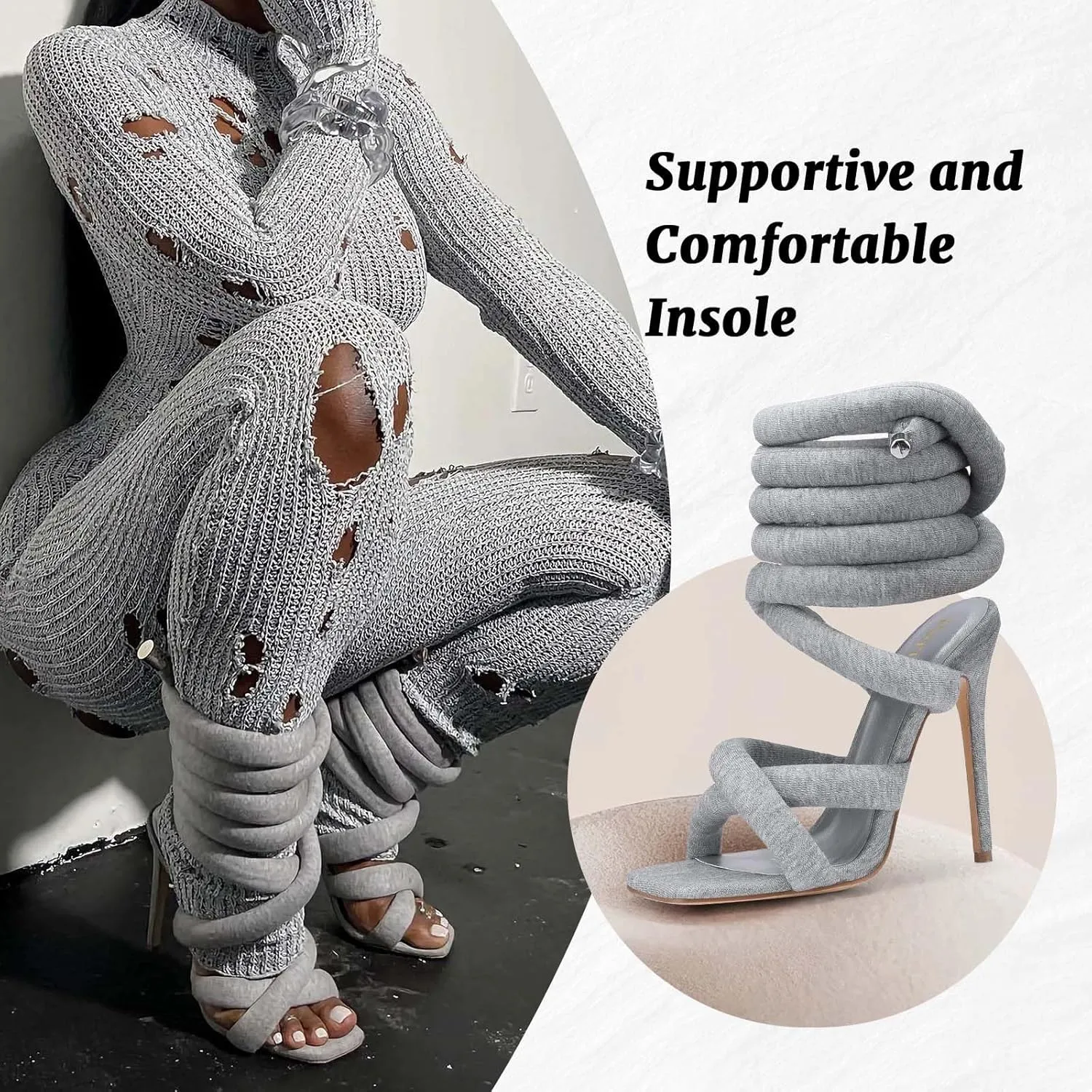 LingxiaUne Lace Up Heels Strappy Heels With Sexy Open Toe Square Stiletto Heel Sandals Fashionable Elegant