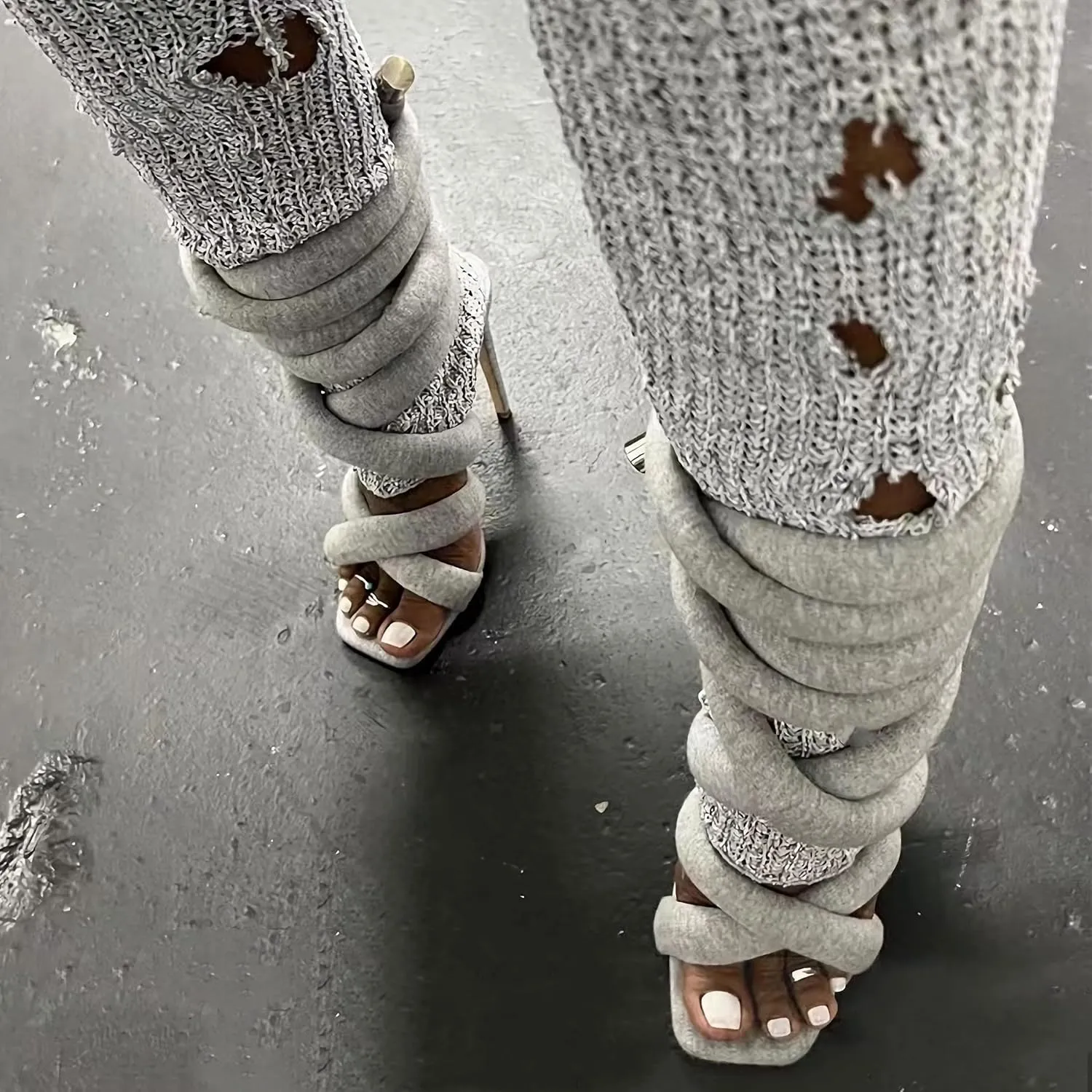 LingxiaUne Lace Up Heels Strappy Heels With Sexy Open Toe Square Stiletto Heel Sandals Fashionable Elegant