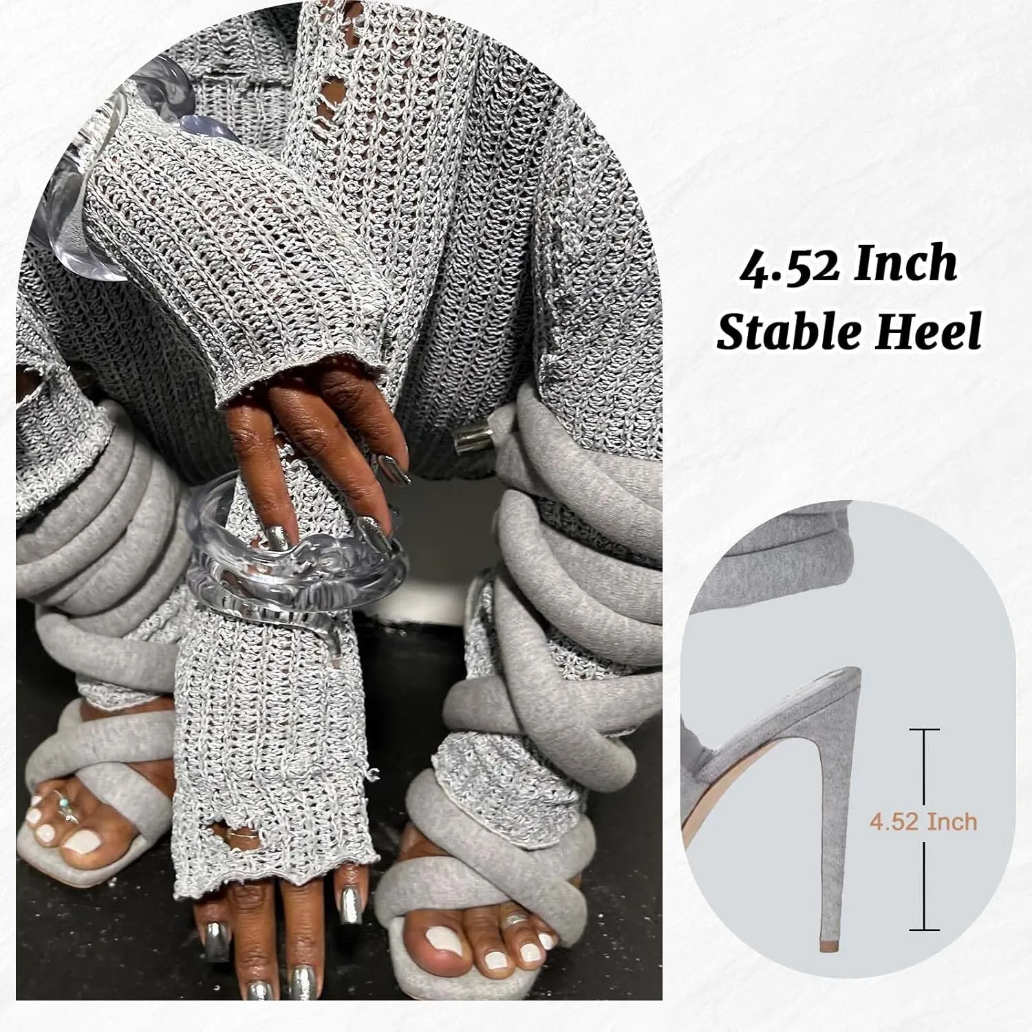 LingxiaUne Lace Up Heels Strappy Heels With Sexy Open Toe Square Stiletto Heel Sandals Fashionable Elegant