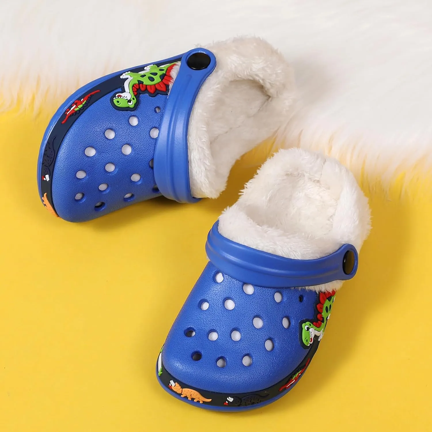Little Kids Lined Clogs Boys Garden Slippers Kids Plush Warm Slippers Girls Fuzzy Plush Lined Home Bedroom Slippers