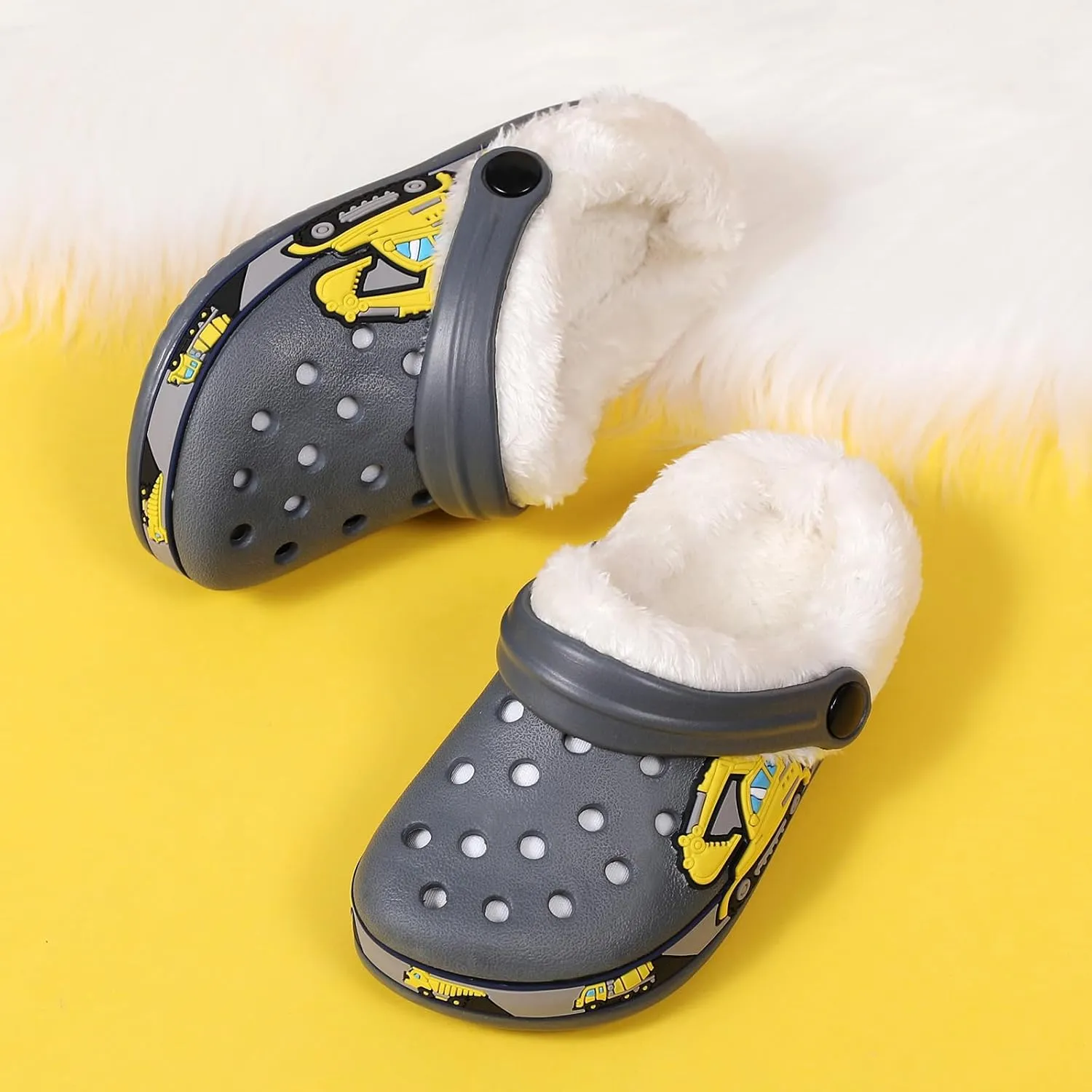 Little Kids Lined Clogs Boys Garden Slippers Kids Plush Warm Slippers Girls Fuzzy Plush Lined Home Bedroom Slippers