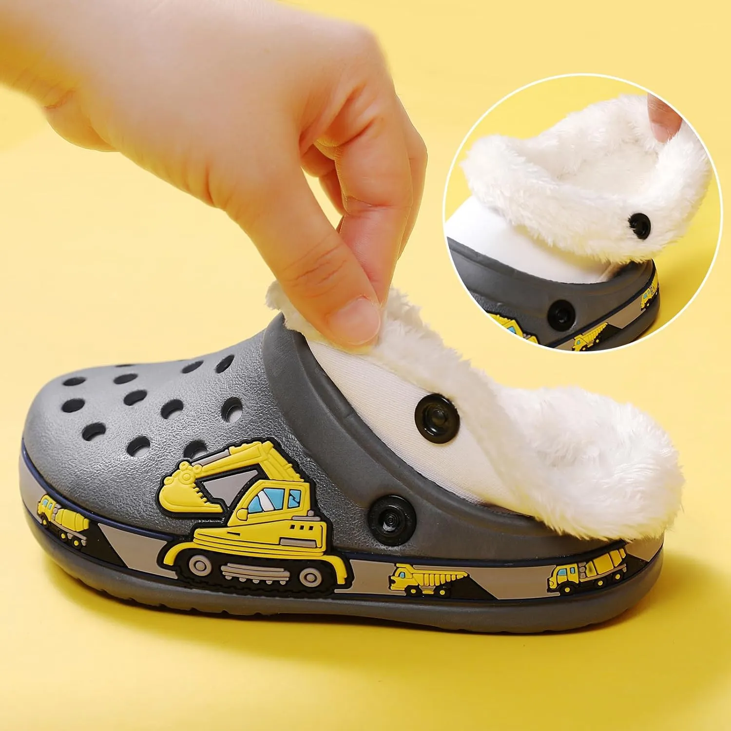 Little Kids Lined Clogs Boys Garden Slippers Kids Plush Warm Slippers Girls Fuzzy Plush Lined Home Bedroom Slippers