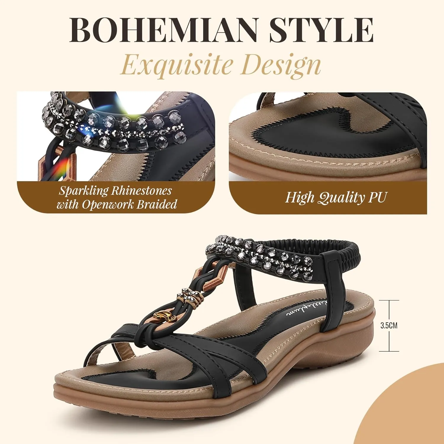 Littleplum Womens Sandals Arch Support Slingback Rhinestone Dressy Sandals Comfort Summer Shoes Ankle Strap Elastic Flats for Beach Walking
