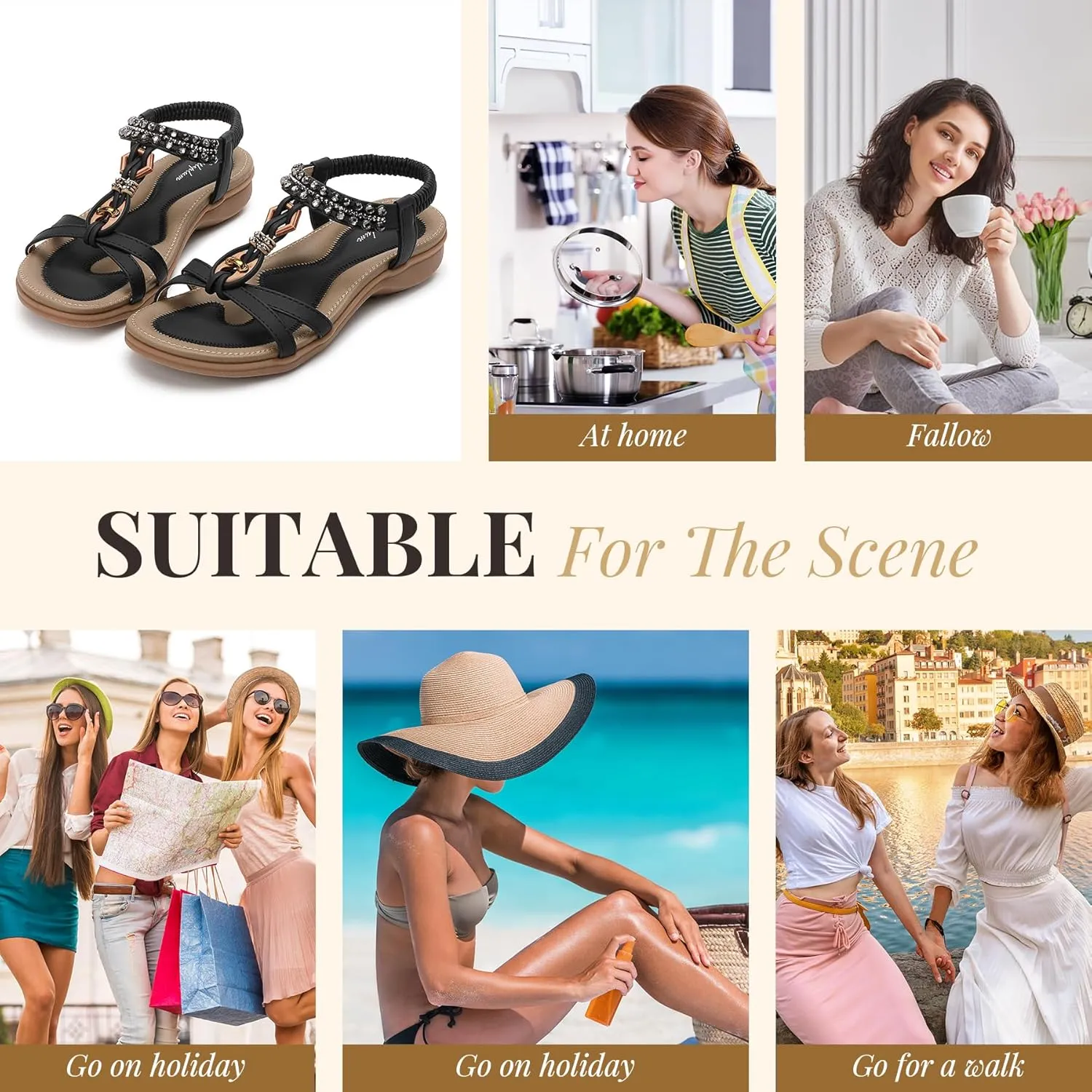 Littleplum Womens Sandals Arch Support Slingback Rhinestone Dressy Sandals Comfort Summer Shoes Ankle Strap Elastic Flats for Beach Walking