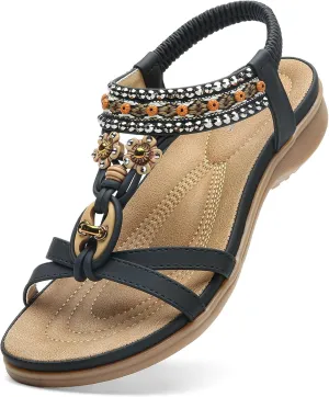 Littleplum Womens Sandals Arch Support Summer Beach Sandals Comfort Walking Shoes Bohemian Flip Flops Sandals for Women