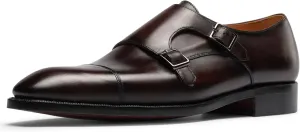 Loafers for Men - Genuine Calfskin Monk Strap Shoes | Cap Toe Dress Shoes with Double Buckle & Blake Stitch | Business Formal & Casual