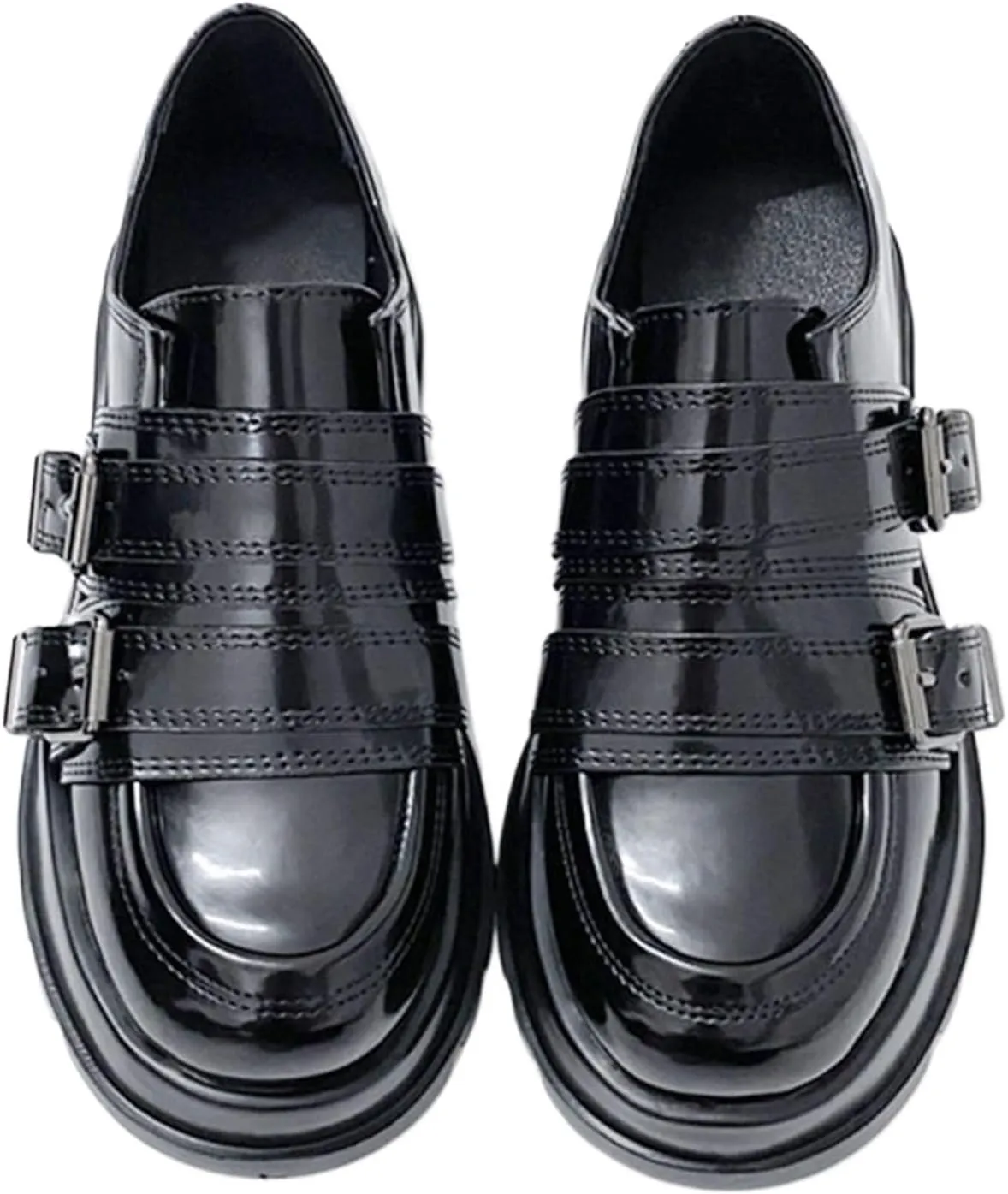 Loafers for Women Women's First Layer Cowhide Buckle Platform Leather Shoes Retro British Style Flat Heel for Spring and Summer