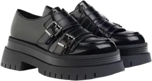 Loafers for Women Women's First Layer Cowhide Buckle Platform Leather Shoes Retro British Style Flat Heel for Spring and Summer