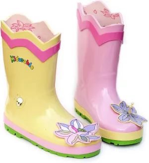 Lotus Flower Yellow and Pink Natural Rubber Rain Boot