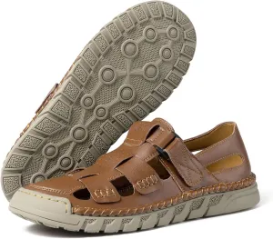 MAIZUN Men's Leather Sandals Summer Closed Toe Sandal Outdoor Fisherman Beach Shoes Hiking Walking Shoes for Adjustable Breathable
