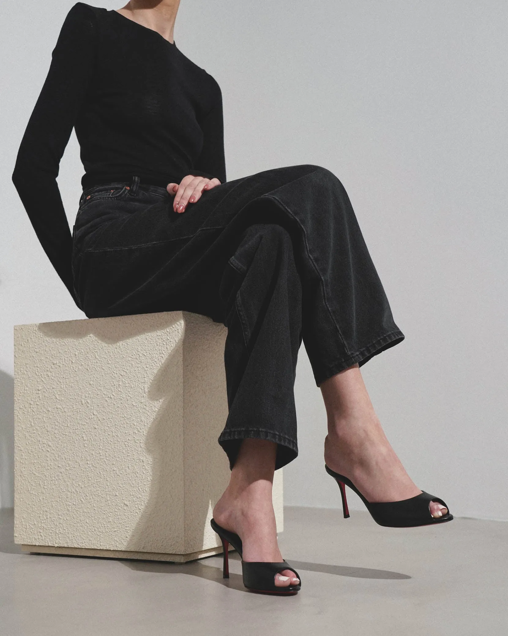 Me Dolly 85 black leather mules
