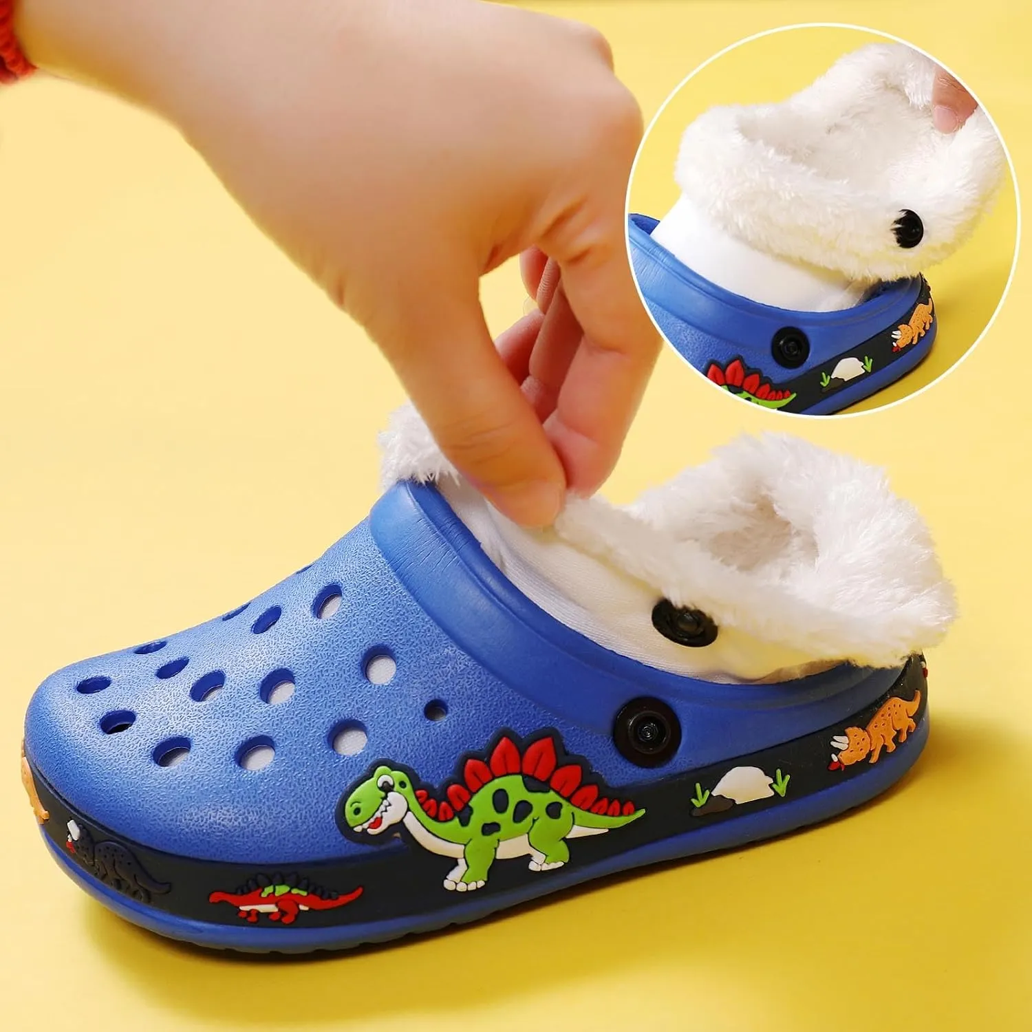 Meidiastra Kids Fur Lined Clogs Shoes Slip On Garden Shoes Non Slip House Home Slippers for Boys Girls