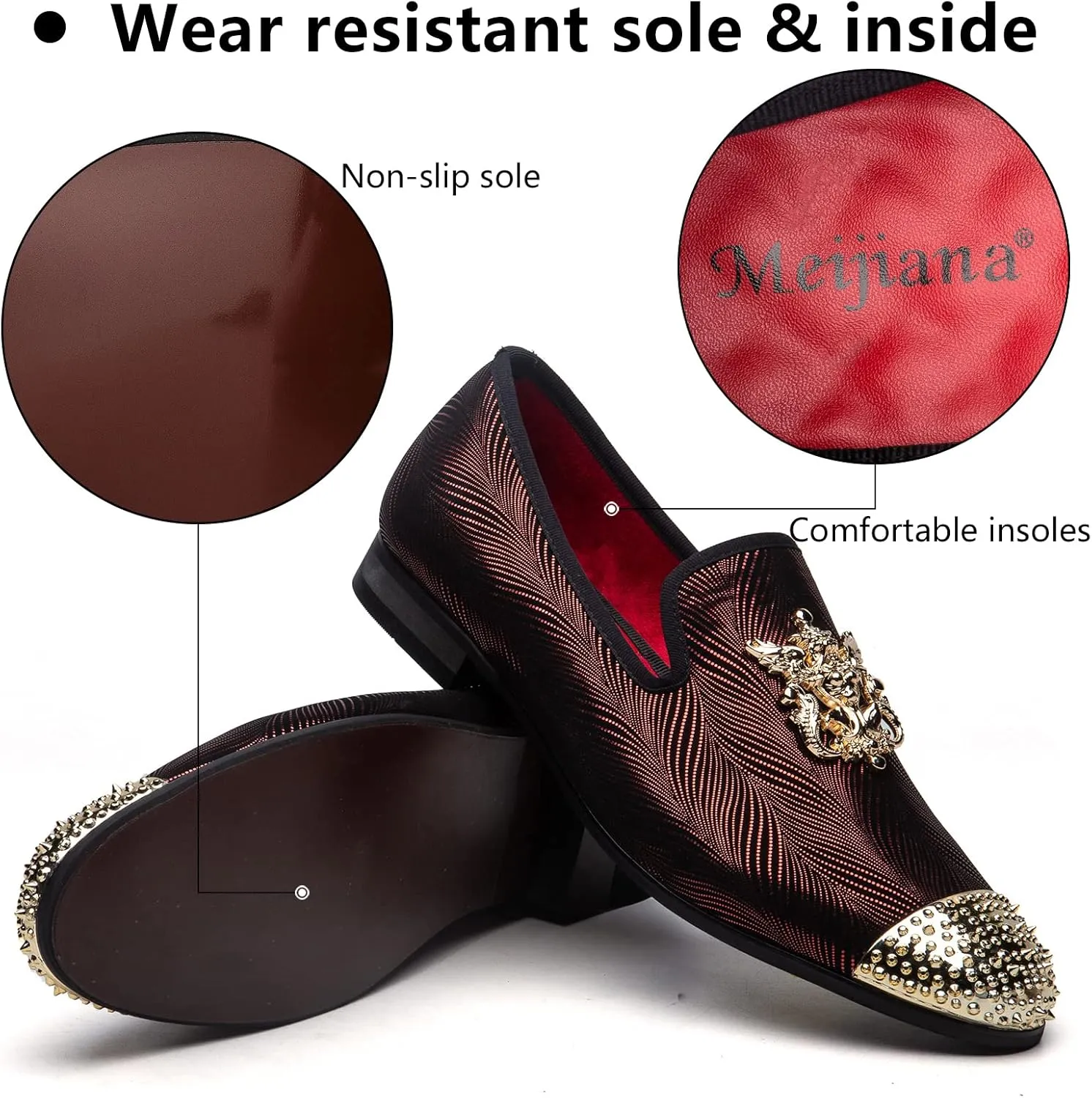 Meijiana Mens Velvet Loafers Dress Shoes with Metal Embellishments Party Luxury Loafer Shoes