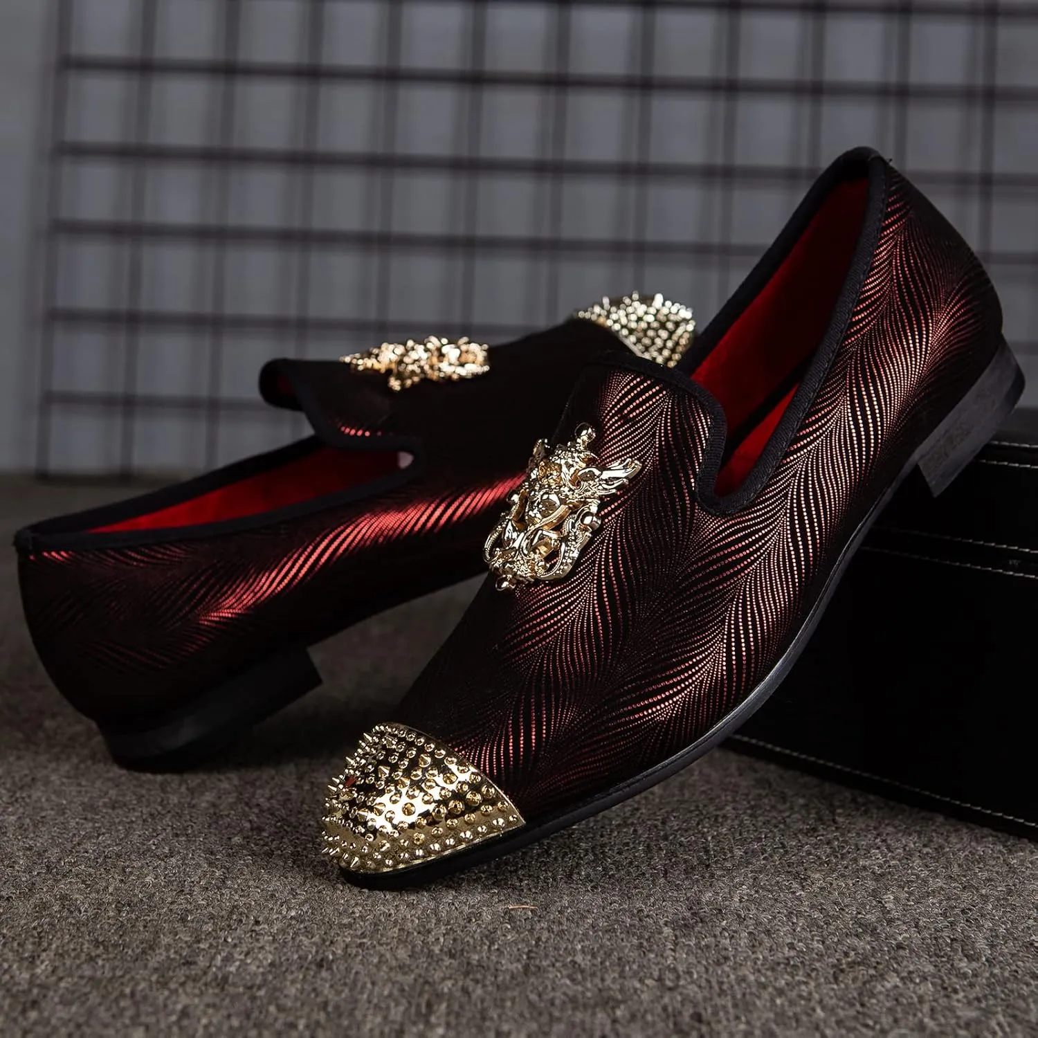Meijiana Mens Velvet Loafers Dress Shoes with Metal Embellishments Party Luxury Loafer Shoes