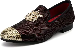 Meijiana Mens Velvet Loafers Dress Shoes with Metal Embellishments Party Luxury Loafer Shoes