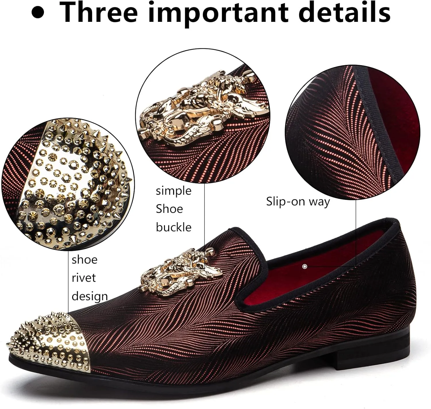 Meijiana Mens Velvet Loafers Dress Shoes with Metal Embellishments Party Luxury Loafer Shoes