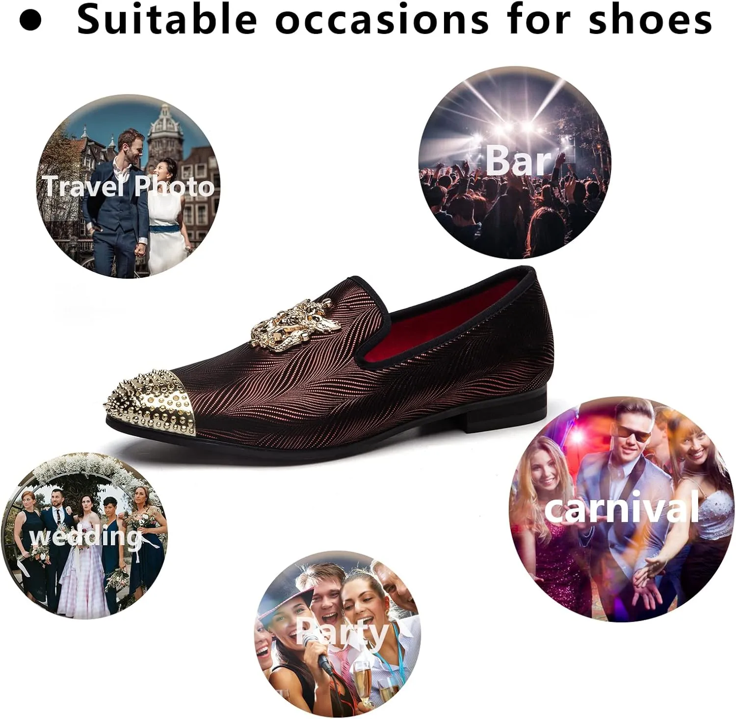 Meijiana Mens Velvet Loafers Dress Shoes with Metal Embellishments Party Luxury Loafer Shoes