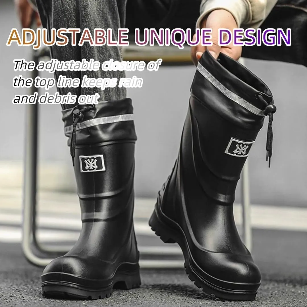 Men Rain Boots Waterproof Rubber Boots for Men with PVC Unique Design, Comfort Lightweight Work Mud Boots, Resistant Durable Slip Garden Boots for Fishing Farming Gardening