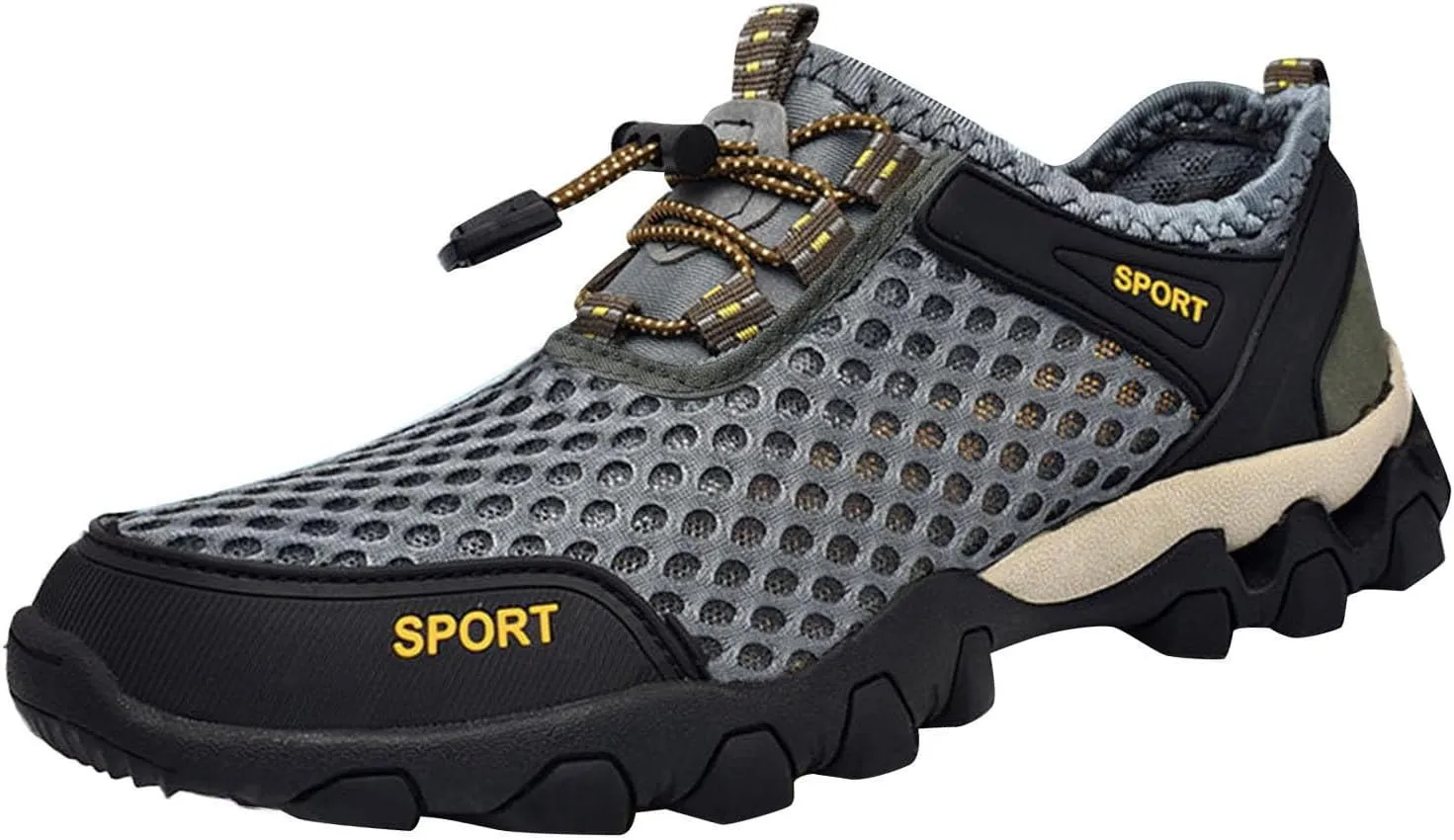 Men Summer Mesh Breathable Hiking Shoes Comfortable Walking Shoes Outdoor Travel Shoes Fashion Casual Sneaker Laces Mens