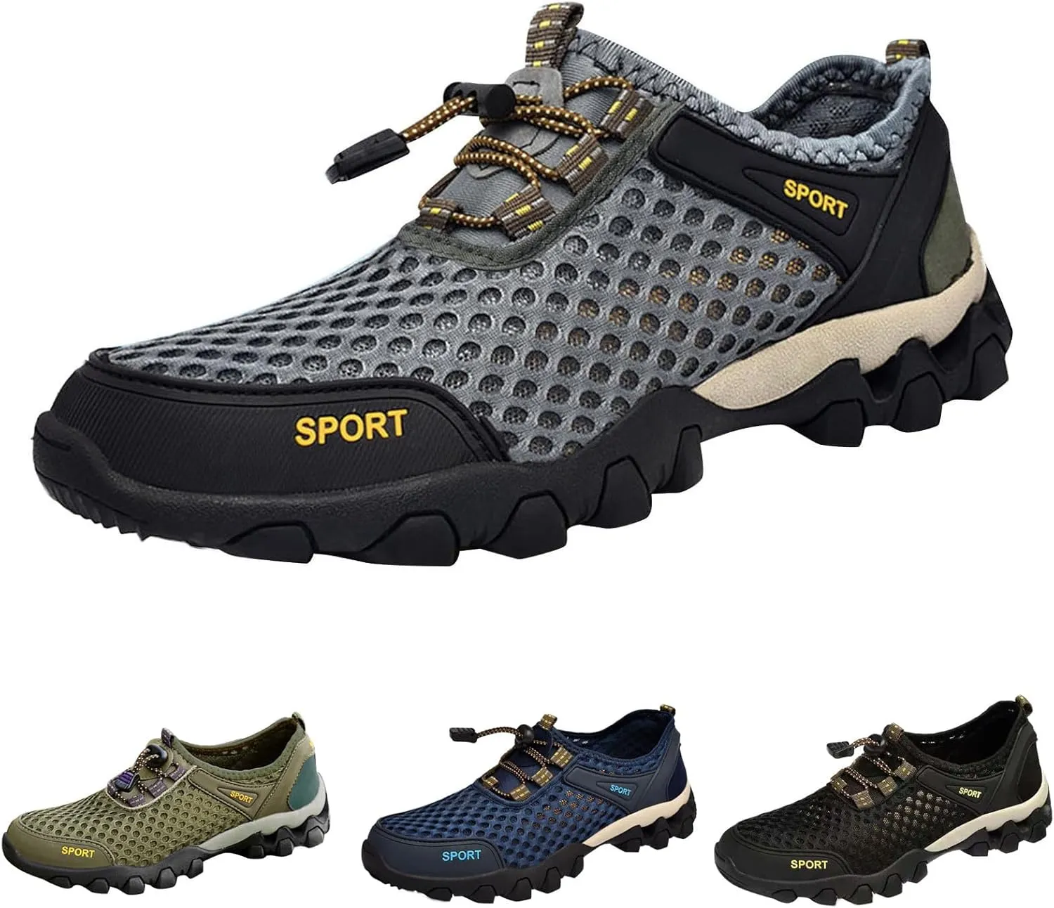 Men Summer Mesh Breathable Hiking Shoes Comfortable Walking Shoes Outdoor Travel Shoes Fashion Casual Sneaker Laces Mens