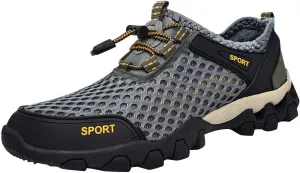 Men Summer Mesh Breathable Hiking Shoes Comfortable Walking Shoes Outdoor Travel Shoes Fashion Casual Sneaker Laces Mens