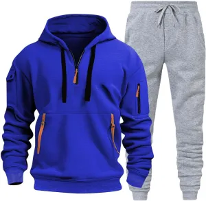 Mens 2 Piece Outfits Sweatsuit Oversized Sweatshirt Lounge Sets Baggy Sweatpants Fall Orange Tracksuit with Pockets