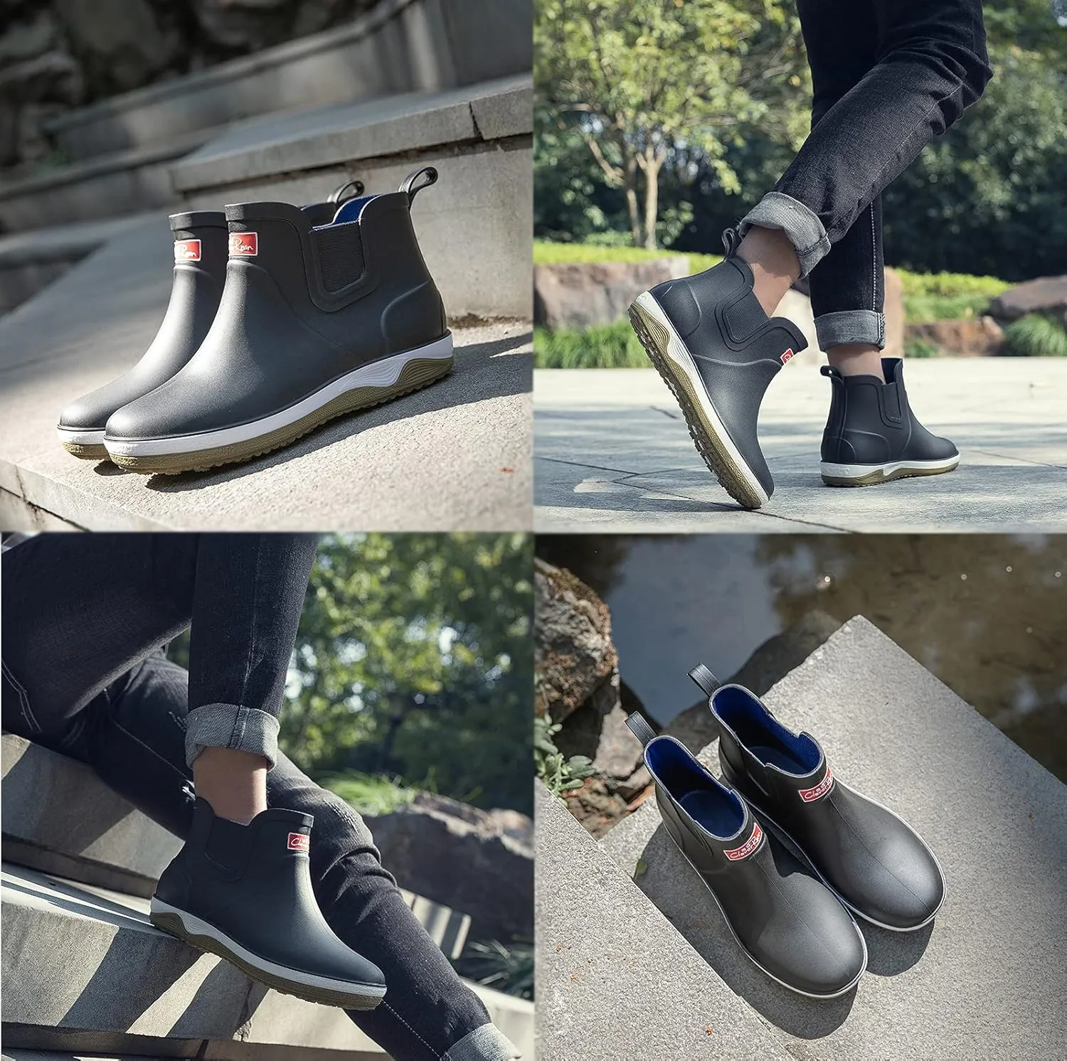 Men’s Ankle Rain Boots Waterproof Chelsea Boots Slip-On Garden Work Shoes Rain Footwear