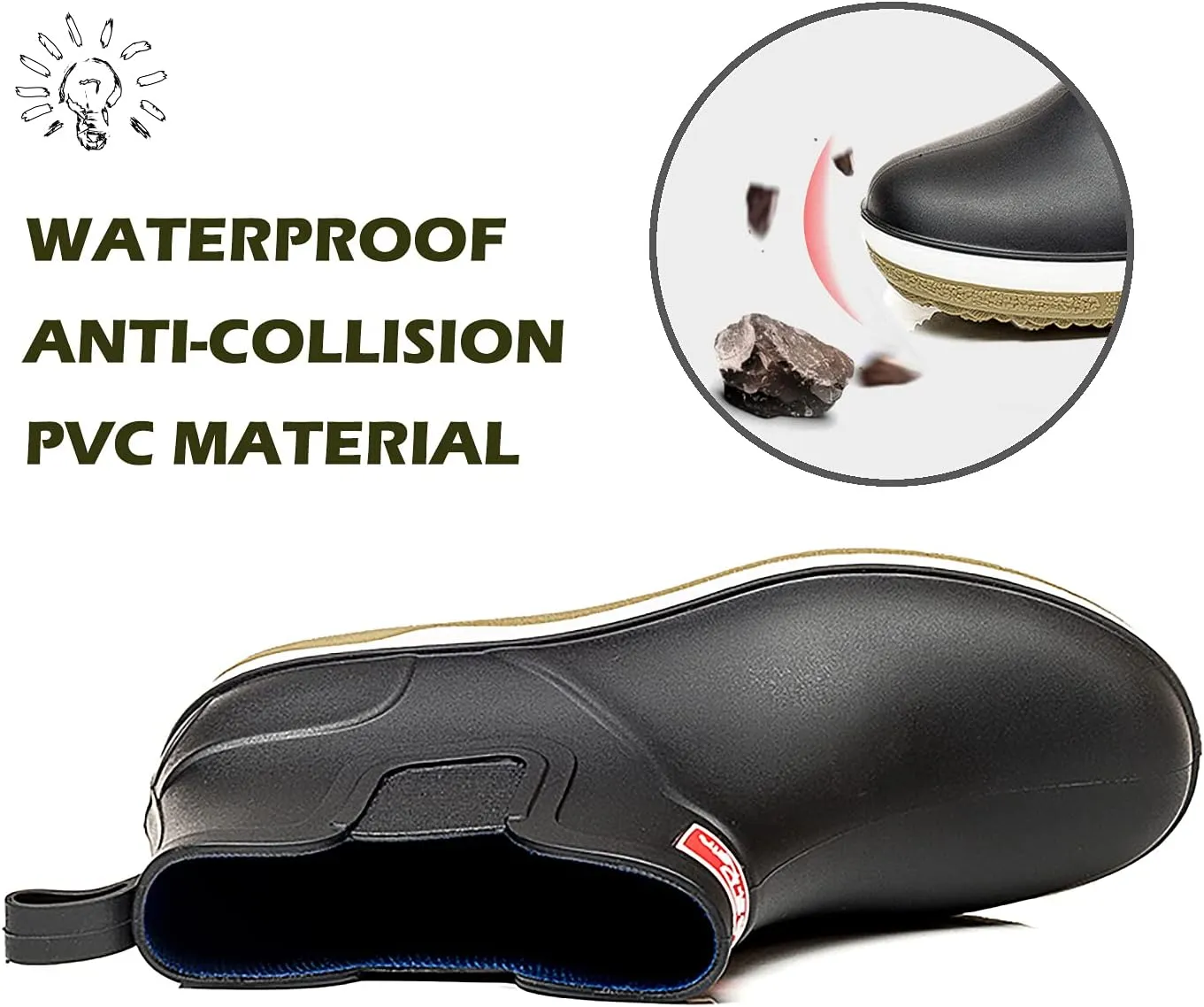 Men’s Ankle Rain Boots Waterproof Chelsea Boots Slip-On Garden Work Shoes Rain Footwear