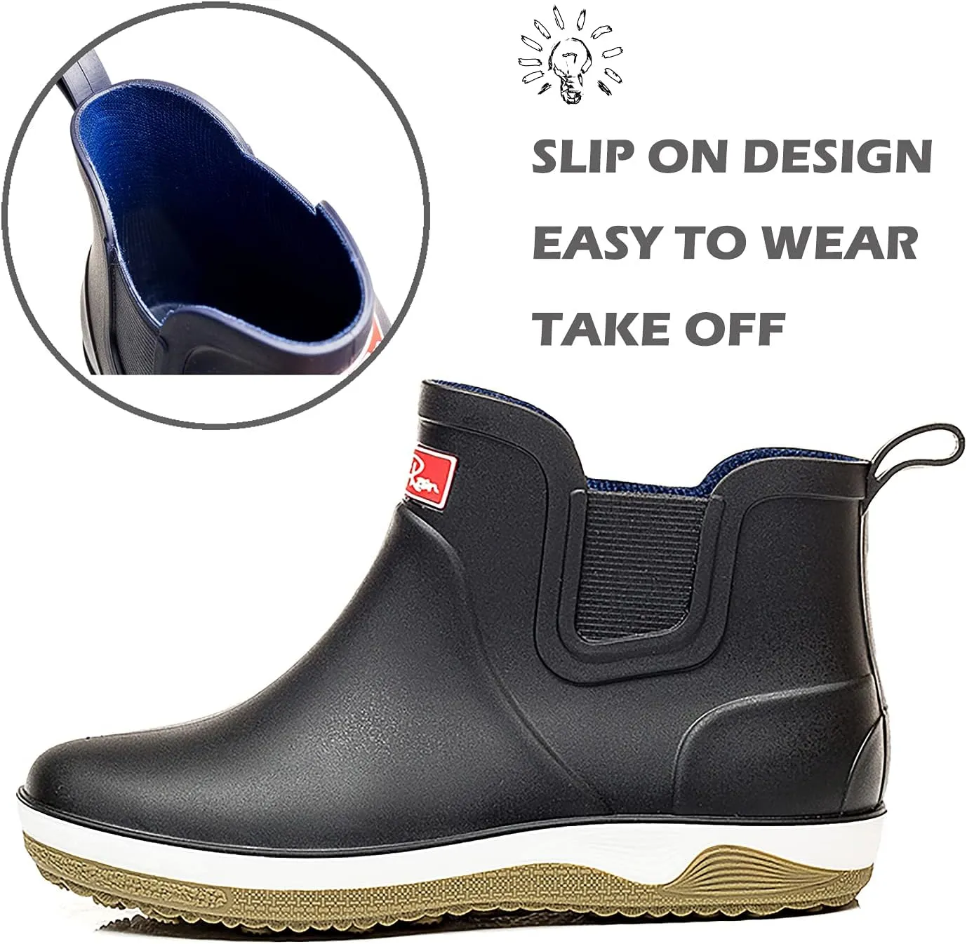 Men’s Ankle Rain Boots Waterproof Chelsea Boots Slip-On Garden Work Shoes Rain Footwear