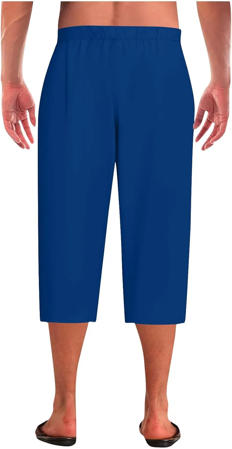 Mens Capri Pajama Pants Elastic Waist Drawstring Pilates Yoga Beach Lounge Sleep Pjs Casual Lightweight & Comfortable