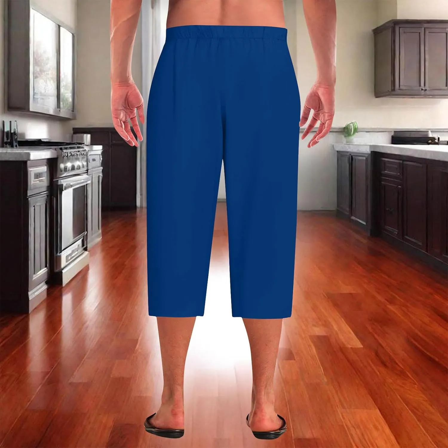 Mens Capri Pajama Pants Elastic Waist Drawstring Pilates Yoga Beach Lounge Sleep Pjs Casual Lightweight & Comfortable