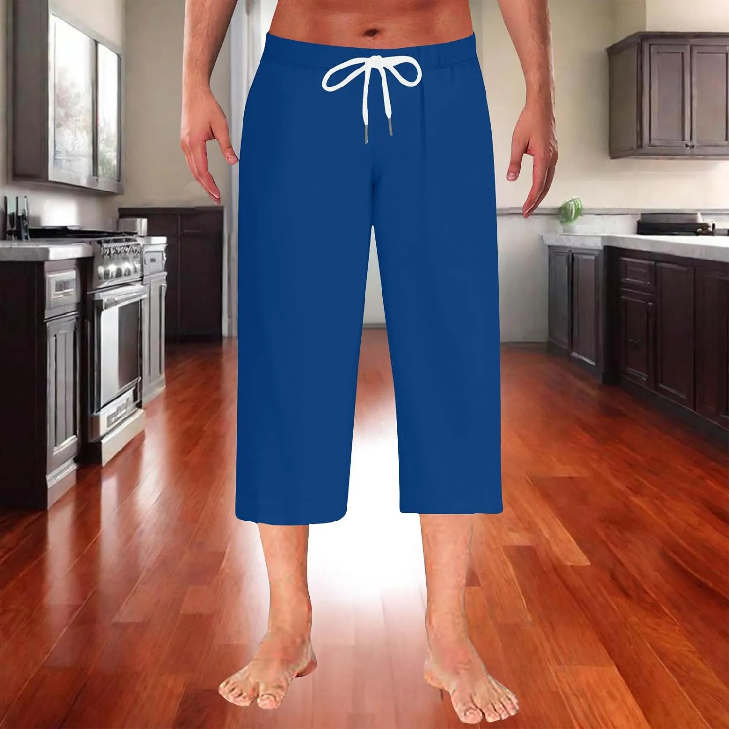 Mens Capri Pajama Pants Elastic Waist Drawstring Pilates Yoga Beach Lounge Sleep Pjs Casual Lightweight & Comfortable
