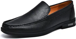 Mens Casual Leather Loafers, Slip-On Dress Boat Shoes, Blue, Black, White, Gray