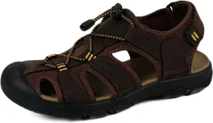 Mens Casual Leather Walking Sandals Closed Toe Beach Shoes Sports Outdoor Sandals Summer Sandals for Hiking Trekking Driving,Waterproof