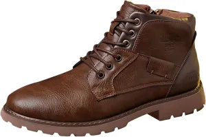 Men's Combat Boots,Synthetic Leather, Lace-up Ankle Boots with Rubber Sole