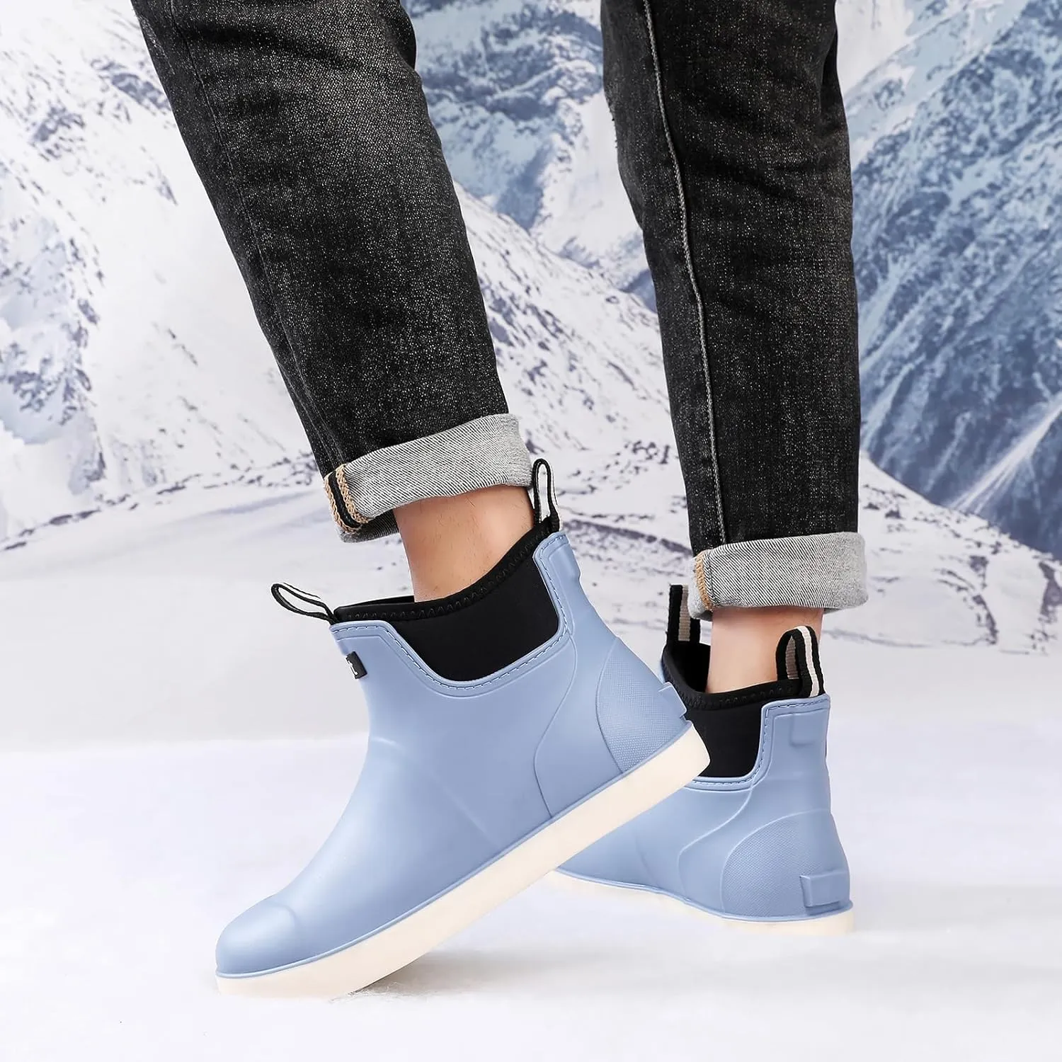 Mens Deck Boots, Saltwater Fishing Booties Rubber Waterproof Ankle Rain Boots, High-performance Footwear Chelsea Boots for Gardening Fishing Boating Camping Sailing