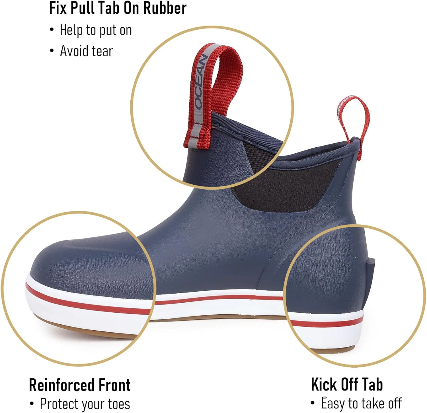 Men's Deck Boots Waterproof Anti-Slip Rubber Ankle Rain Shoes for Fishing Gardening Outing