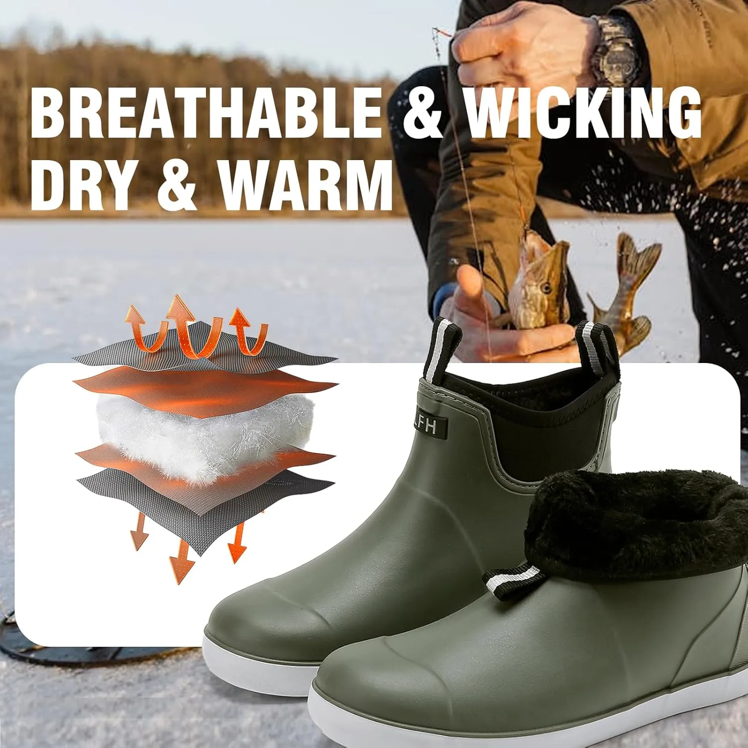 Men's Deck Boots Waterproof Fishing Rain Boots, Anti-Slip Rubber Boots Ankle Booties, High-Performance Footwear Chelsea Boots for Gardening Boating Camping Sailing