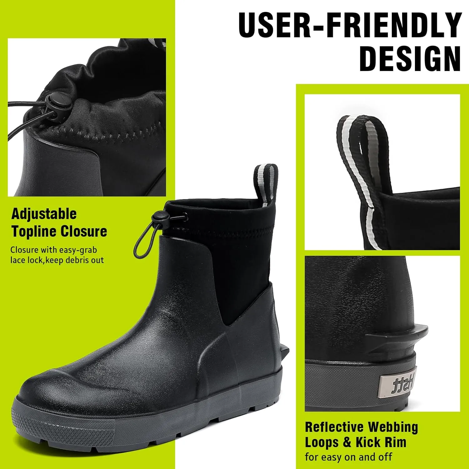 Men's Deck Boots,Ankle Rubber Rain boots Waterproof Anti-Slip Waterproof Shoes, Fishing Boating Boots Water Work Shoes for Men