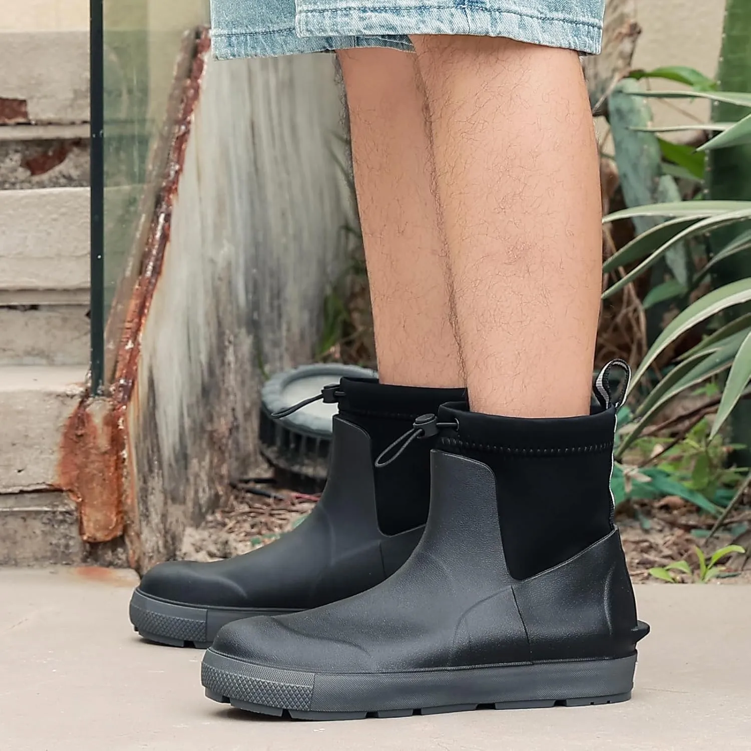 Men's Deck Boots,Ankle Rubber Rain boots Waterproof Anti-Slip Waterproof Shoes, Fishing Boating Boots Water Work Shoes for Men