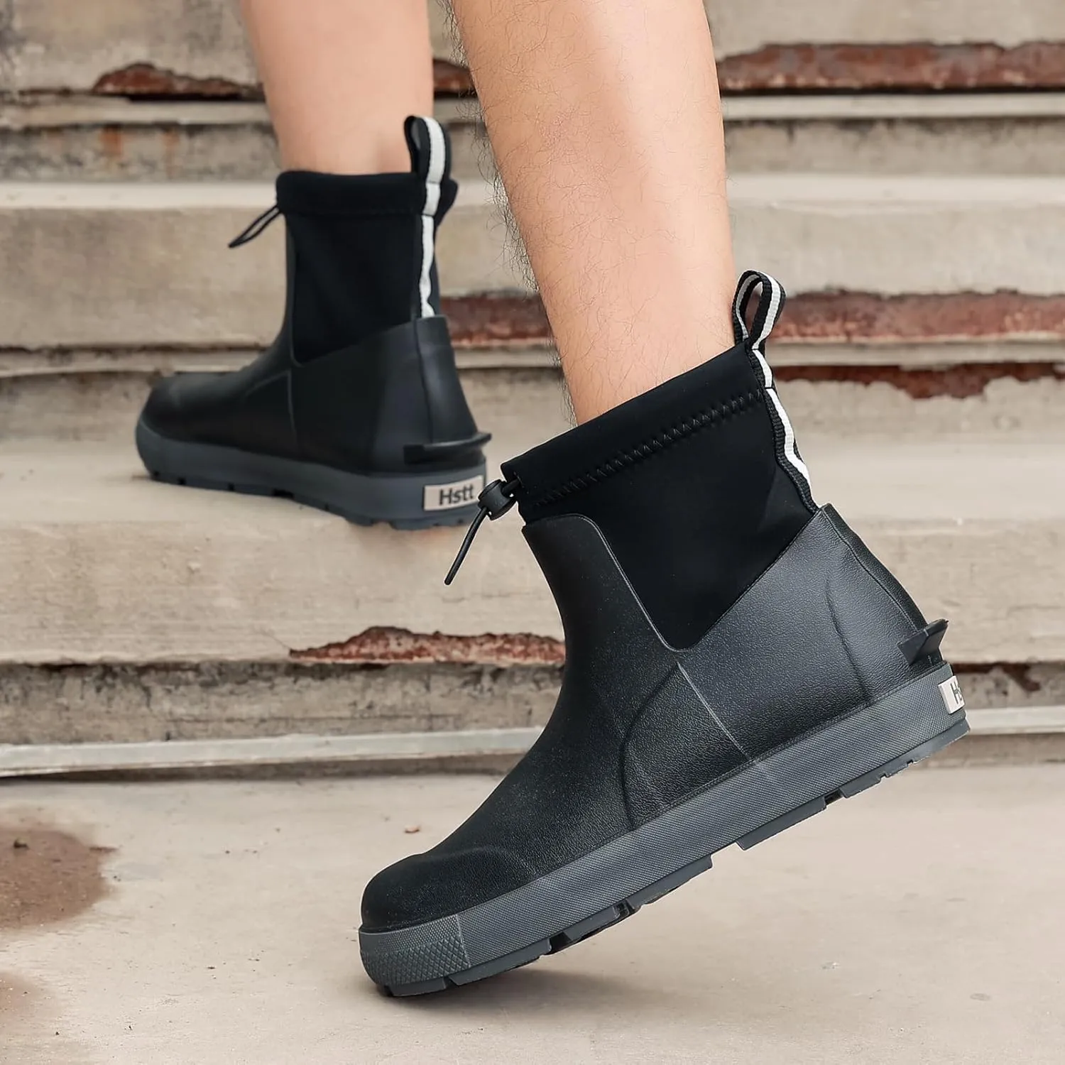 Men's Deck Boots,Ankle Rubber Rain boots Waterproof Anti-Slip Waterproof Shoes, Fishing Boating Boots Water Work Shoes for Men