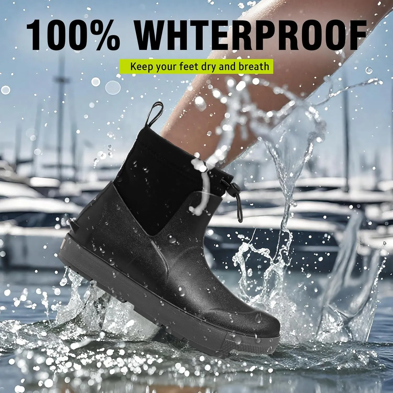 Men's Deck Boots,Ankle Rubber Rain boots Waterproof Anti-Slip Waterproof Shoes, Fishing Boating Boots Water Work Shoes for Men