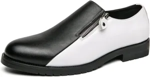 Men's Dress Shoes Slip-On with Zipper - Black Leather & Two-Tone (Black/White) for Office & Casual Wear Smooth Polish Finish