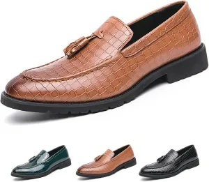 Men's Fashion Alligator Printed Tassel Loafers Pointed Toe Slip-On Low Top Leather Penny Loafers Business Wedding Dress Oxford Shoes
